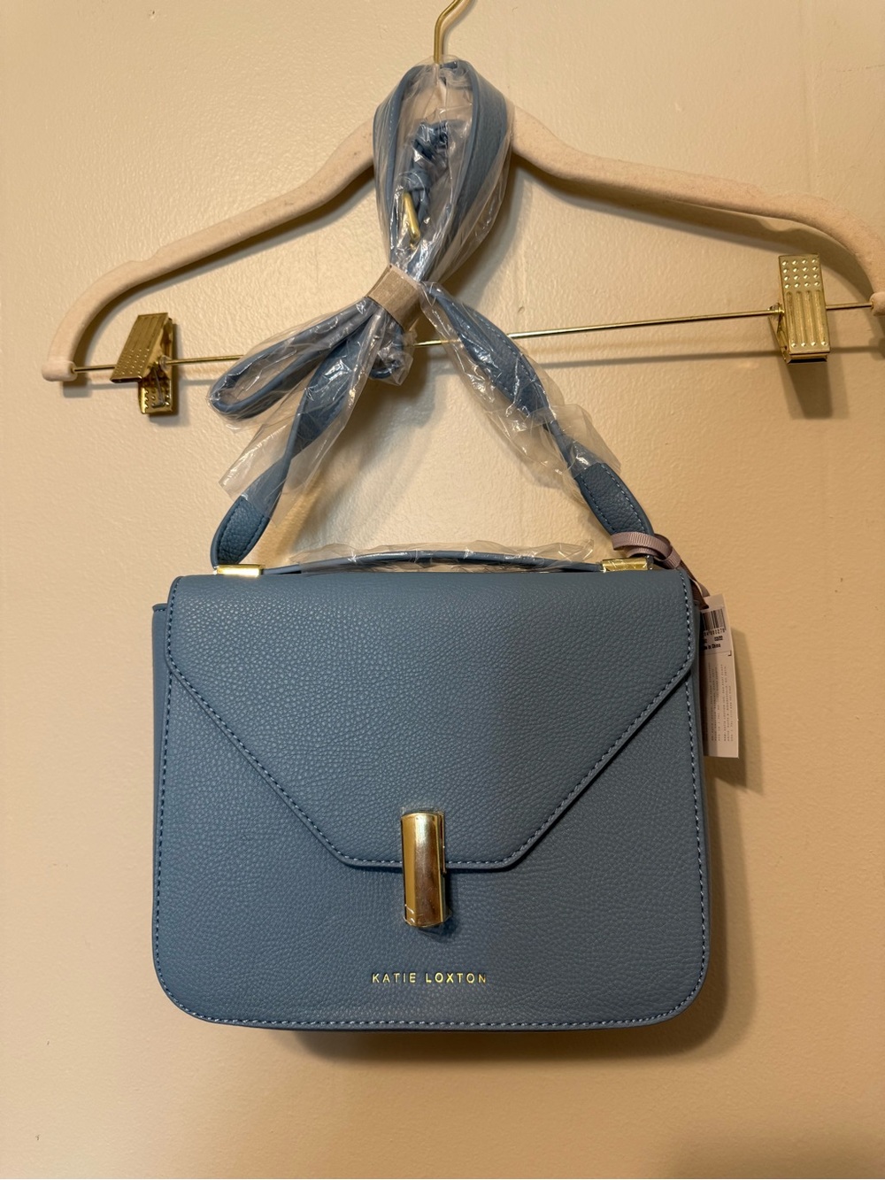 New Katie Loxton Dusty Blue Crossbody Bag with Gold Accent